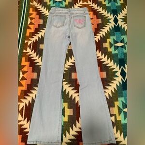 Light Blue Women's Jeans with Butterfly Embroidery